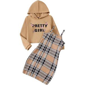 Womens Hoodie & Plaid Bodycon Dress Set Size L